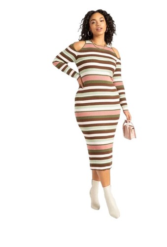 BCBGMAXAZRIA Striped Metallic Midi Day Dress | eBay