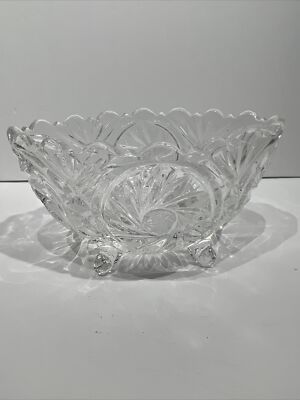 Crystal Clear Footed Oblong BonBon Dish Scalloped Edge Poland 24%lead crystal