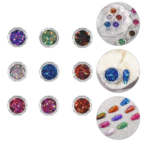 9Boxes Nail Art Flake Glitters Makeup Chunky Powder Nail Glitter Sequin - Picture 2 of 12
