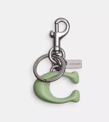 NWT Coach Signature C Bag Charm Key Fob Keychain Silver / Pale