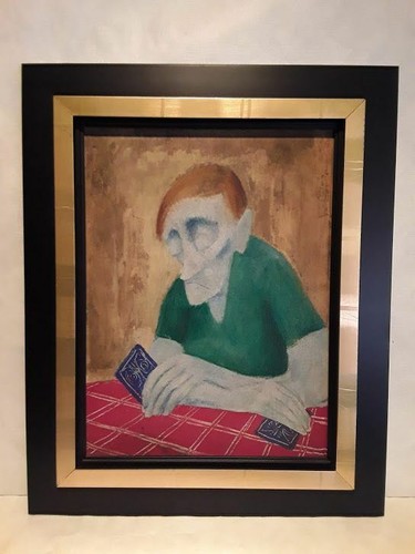 Mid Century Sci Fi oil on canvas of a card dealer said to be mag cover #2 - Picture 2 of 8