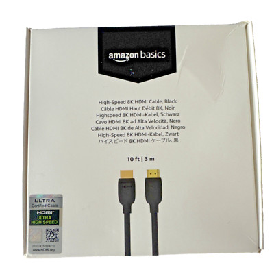 High-Speed 8k HDMI Cable, Black, 10 ft Amazon Basics Brand