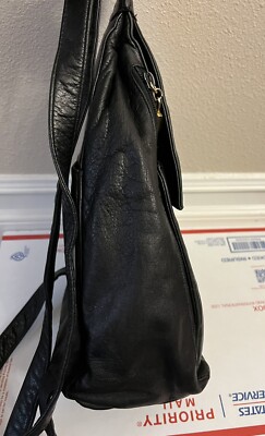 Vintage Perlina New York Soft Black Leather Backpack | eBay display picture 1