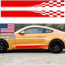 2Pcs 82.7" Red Sporty Flag Car Side Skirt Body Door Fender Vinyl Decal Stickers