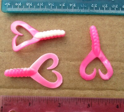 25ct PINK WHITE MIX 2'' Twin Tail GRUBS Fishing Lures Trailers for Jigs Spinners