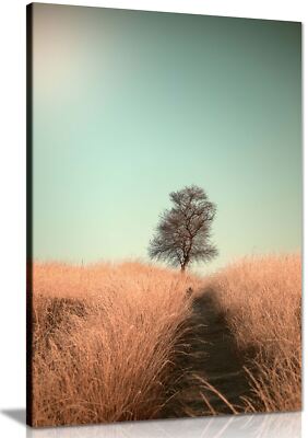 Gerahmtes Leinwandbild Weg zum einsamen Baum Landschaft Wandbild Wohndeko