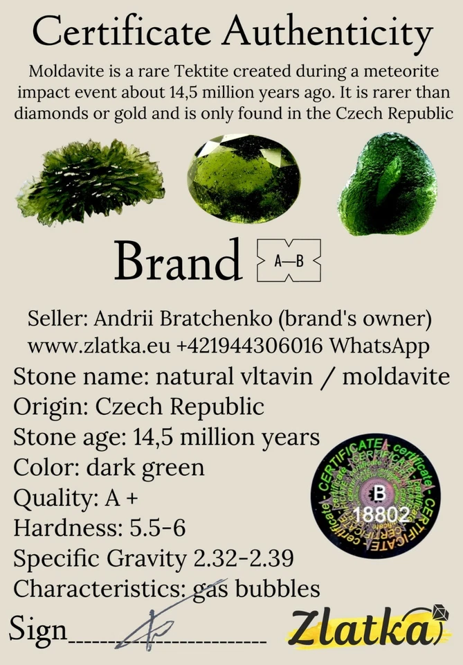 黄金 585/14K 认证 moldavite vltavin 和锆石吊坠 — 第 2/2 张图片