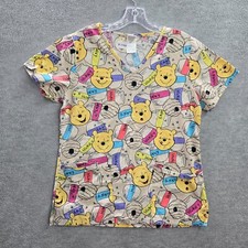 Disney Women Scrub Top XS Winnie The Pooh Short Sleeve