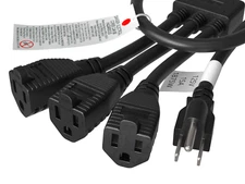 Power Cord Splitter Cable (NEMA 5-15P to NEMA 5-15R x 3) - 1/1.5/2/2.5/3 ft