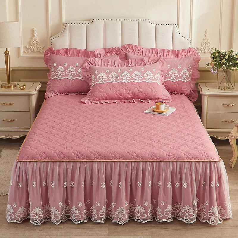 Cotton bed top skirt king