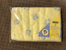 New in Package Vintage Penney's 3 Soft Yellow Receiving Baby Blankets size 26X34