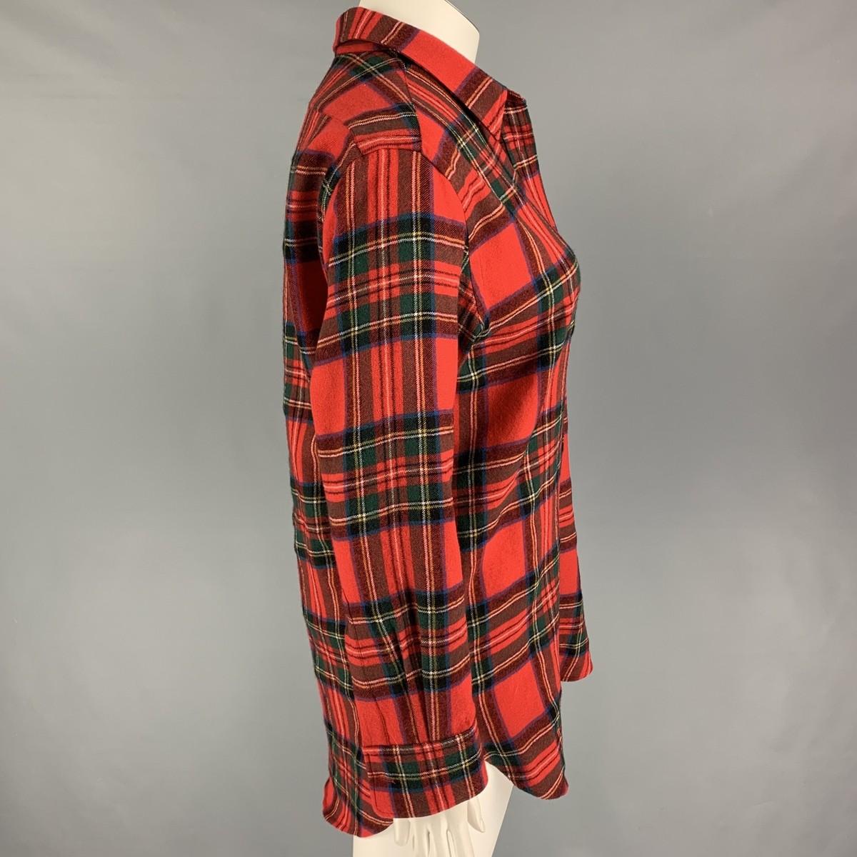 BURBERRY LONDON Size 10 Red Multi-Color Wool Plaid Button Up