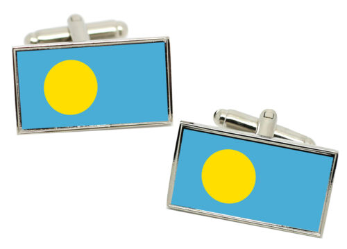 Palau Flag Cufflinks in Chrome Gift box - Zdjęcie 1 z 5