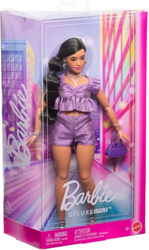 Barbie Deluxe Style Doll #8 in Metallic Purple Top and Sparkly Shorts, Black Hai - Picture 6 of 7