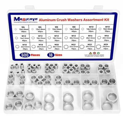 #ad 600 Pcs Aluminum Crush Washer Assortment Kit � 18 Sizes Oil Drain Plug Gasket As $18.72