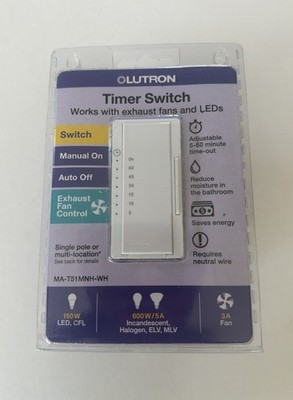 NEW Lutron Maestro Timer Switch Single Pole/Multi-location White MA-T51MNH-WH