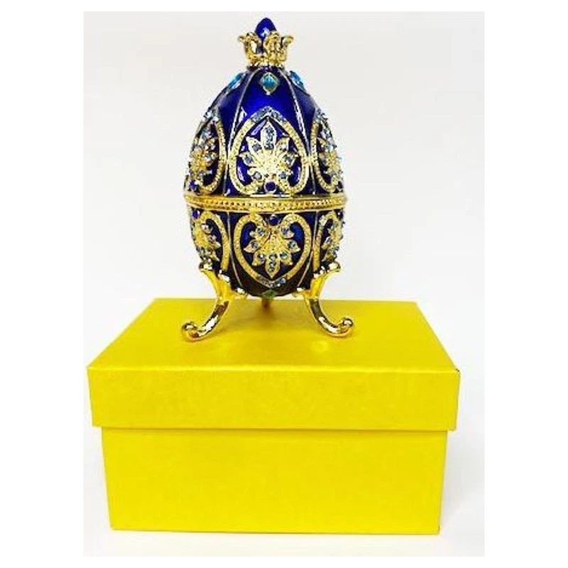 Portagioie Uovo Blu in Metallo Smaltato Scatola Portagioielli Decorativo, fotografia 6 di 9