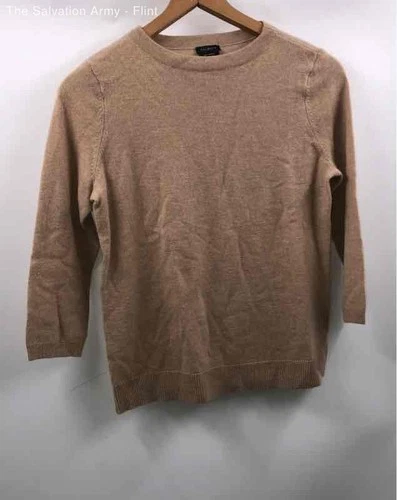 Talbots Womens Tan Cashmere 3/4 Sleeve Crew Neck Knitted Pullover Sweater Size L