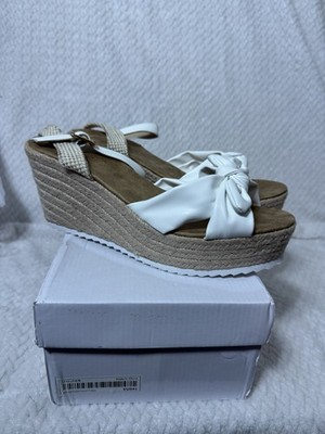 Women s White Bow Wedge Espadrille Sandals Ankle Strap Buckle US 10.5