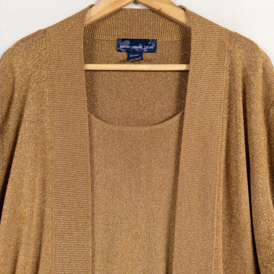 Suéter 2 en 1 estilo Susan Graver para mujer XL tostado dorado pulóver aspecto en capas Foto 2 de 4