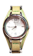Fossil Relic Women's Watch Silver Tone Green Leather Band New Battery Working