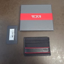 TUMI ALPHA SLIM CARD CASE Ballistic Nylon BLACK/RED, GIFT BOX DUST BAG - NWT