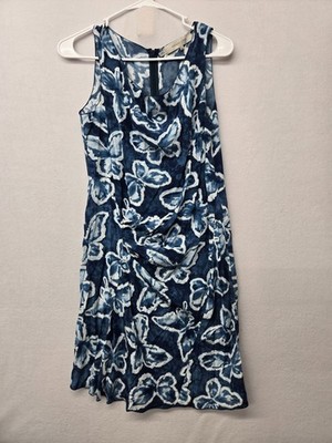 GERARD DAREL BLUE SILK BUTTERFLY SLEEVELESS SHEATH NWT MED