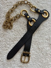 Vintage Dolce & Gabbana Black Leather Belt with Chunky Gold-Tone Chain