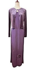 NOS Vintage CAROLE LITTLE 2pc Velvet Maxi Dress Cardigan Set Sz 8 Purple Floral