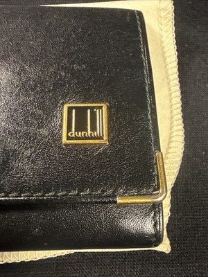 Dunhill Leather Coin Case Coin Purse Men's Black With Box And Dust