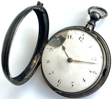 Antique Silver Pair Cased Verge Pocket Watch Hallmarked London Vintage 5.4Cm
