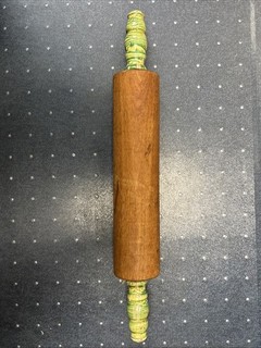 Vintage Wood Rolling Pin With Green Swirl Handles