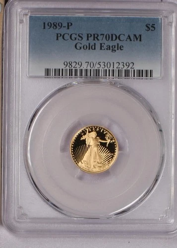 1989-P Gold Eagle 1/10 oz. $5 PCGS PR70 DCAM. Free ship