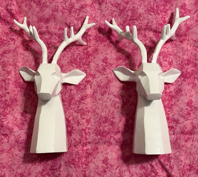 Stag Head Set; Table Top Deer bust; Painted metal; White. approx. 20'' tall