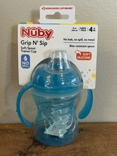 Nuby Grip N Sip Soft Spout Trainer Cup 8oz No Spill Teal Blue BPA Free 4m 