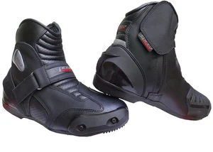 KIDS BLACK LEATHER MOTORBIKE / MOTORCYCLE CUBS RACING SPORTS SHORT SHOES