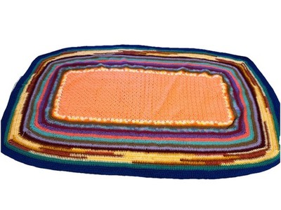 Handmade Vintage Crochet Afghan Rainbow Rug Throw Blanket Sofa Cover Oval 64x42