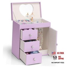Musical Jewelry Box for Girls, Large Kid Music Box with Ballerina for Purple