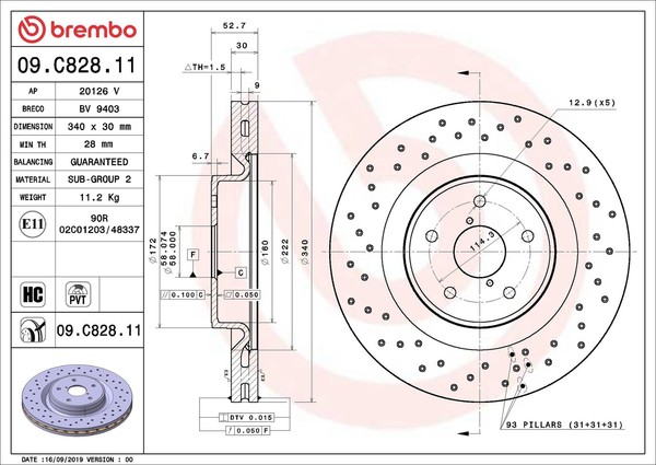 Brembo 2X Bremsscheibe Vorne Ø340 Mm Gelocht/Innenbel. FüR Subaru WRX-image