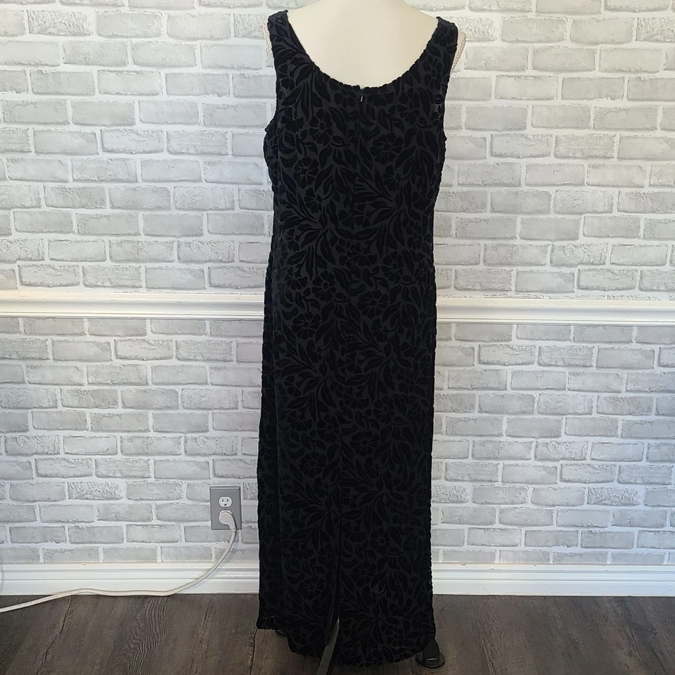 Vintage Express Y2K 90s Black Velvet Floral Burnout Shift Dress Silk Whimsygoth - Image 4 of 4