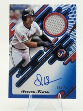 2025 Topps Pristine Pieces Auto Relics Steven Kwan Blue Refractor 65/75 #PPAR-SK
