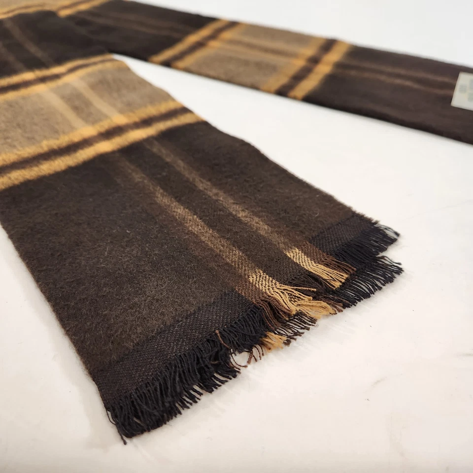Bufanda vintage 100 % rayón hilada marrón tostado a cuadros hecha en Alemania Occidental 48x10" Foto 2 de 4
