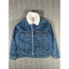 Vintage 80s Levis Type 3 Sherpa Lined Denim Trucker Jacket Mens Medium Blue USA