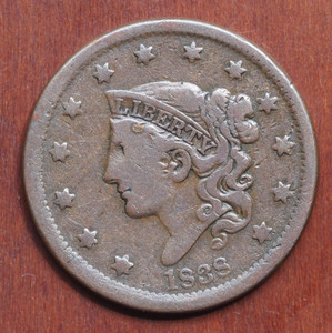 1838 US Coronet Head Large Cent Nicely Circulated N6 R1