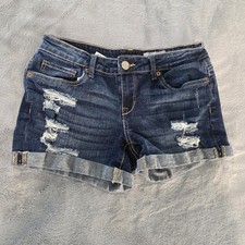 AEROPOSTALE Midi Cuffed Distressed Jean Shorts Size 4 Blue Denim Dark Wash