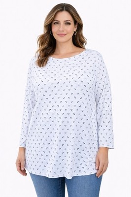 Croft & Barrow Womens Tunic 2X White Dot Print Boat Neck Long Sleeve