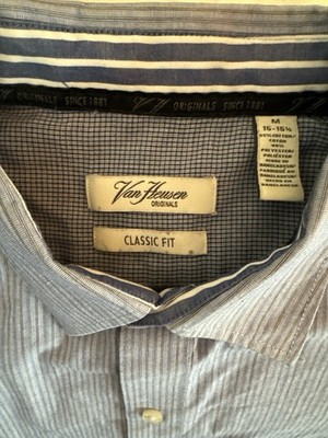 Van Heusen Originals Men's Classic Fit Blue Striped Dress Shirt M 15-15 1/2