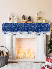 Christmas Mantel Scarf 70 x 17 Inch, Xmas Balls Winter Snowflakes Blue Decor ...