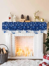 Christmas Mantel Scarf 70 x 17 Inch, Xmas Balls Winter Snowflakes Blue Decor ...