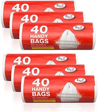 Tidyz 6 Packs Of 40 White Plastic Bin Bags - Fits 15L Pedal Bin - Extra Strong